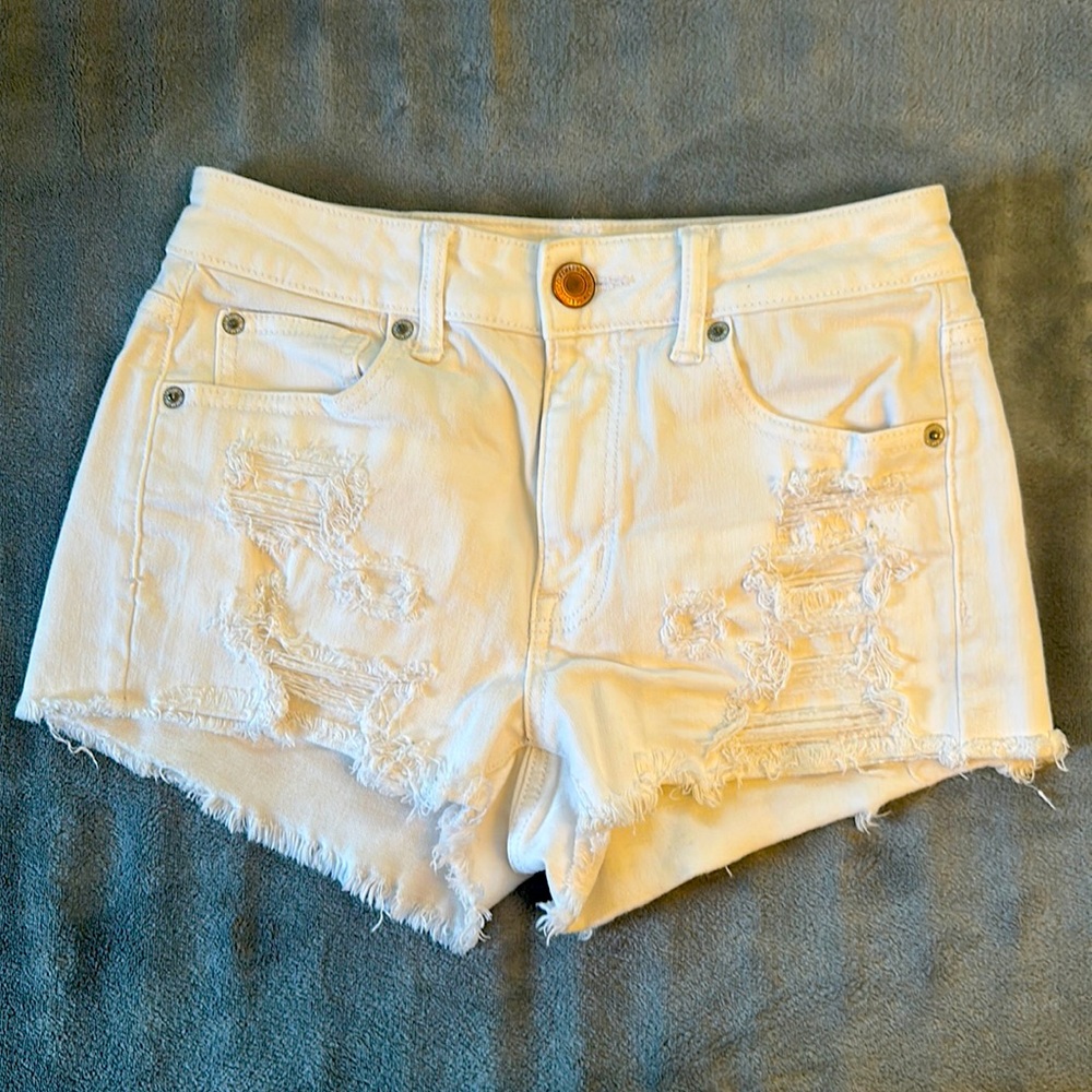 American Eagle White Ripped Shorts